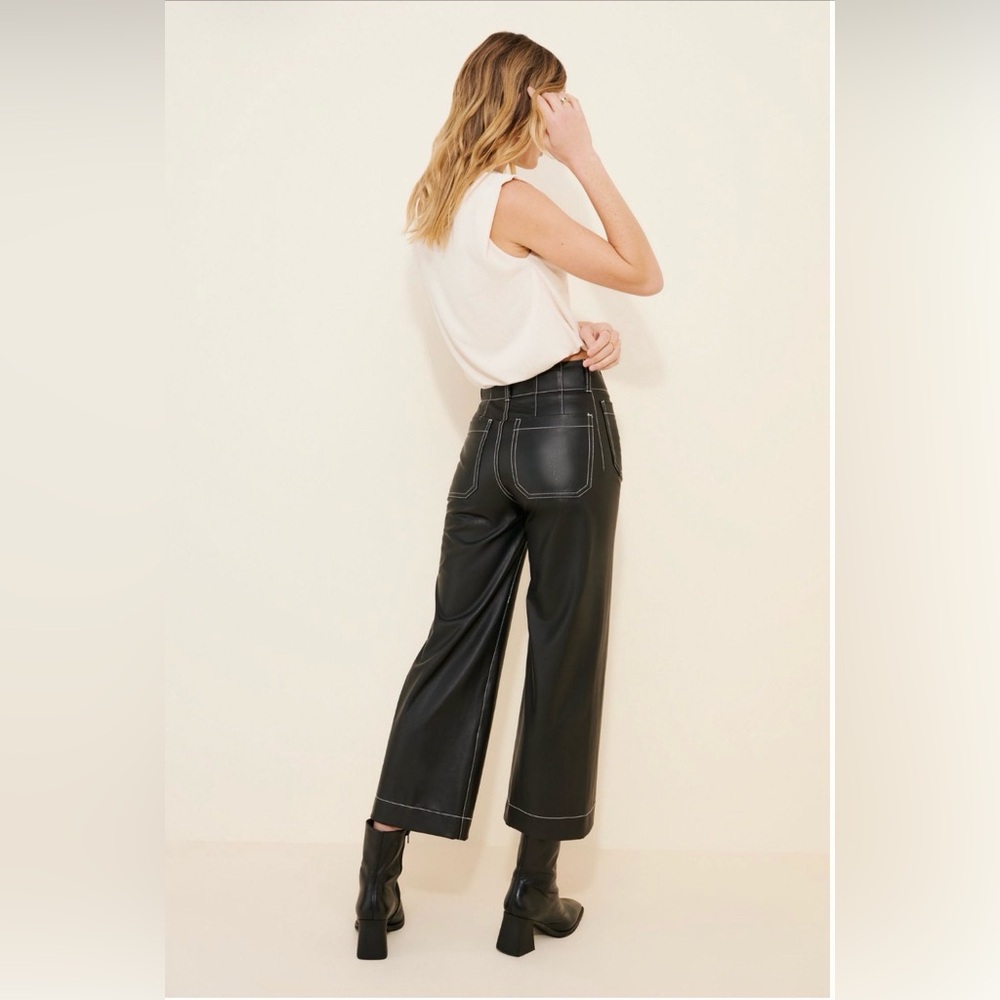 Maeve the Collette cropped wide leg pants - vegan leather top stitch edition - Picture 3 of 7